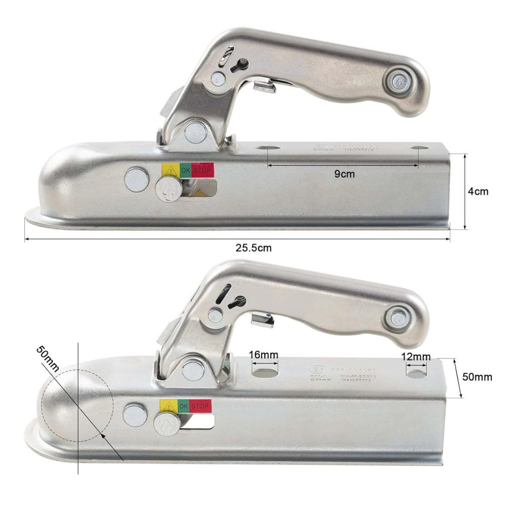 Trailer Hitch Coupling Straight Tongue Trailer Coupler 2in Hitch Ball 800kg Load Capacity for 2in Round Tube