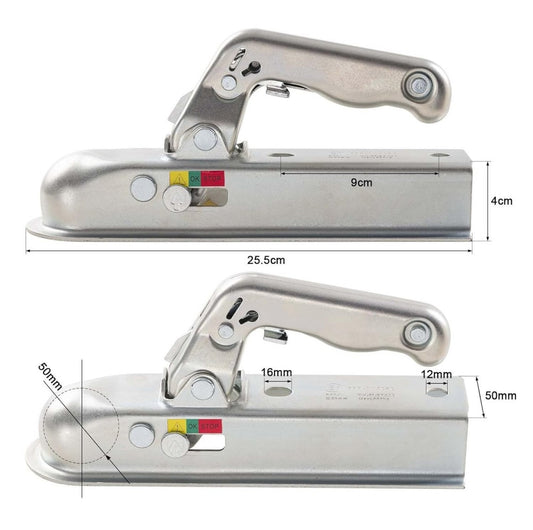 Trailer Hitch Coupling Straight Tongue Trailer Coupler 2in Hitch Ball 800kg Load Capacity for 2in Round Tube